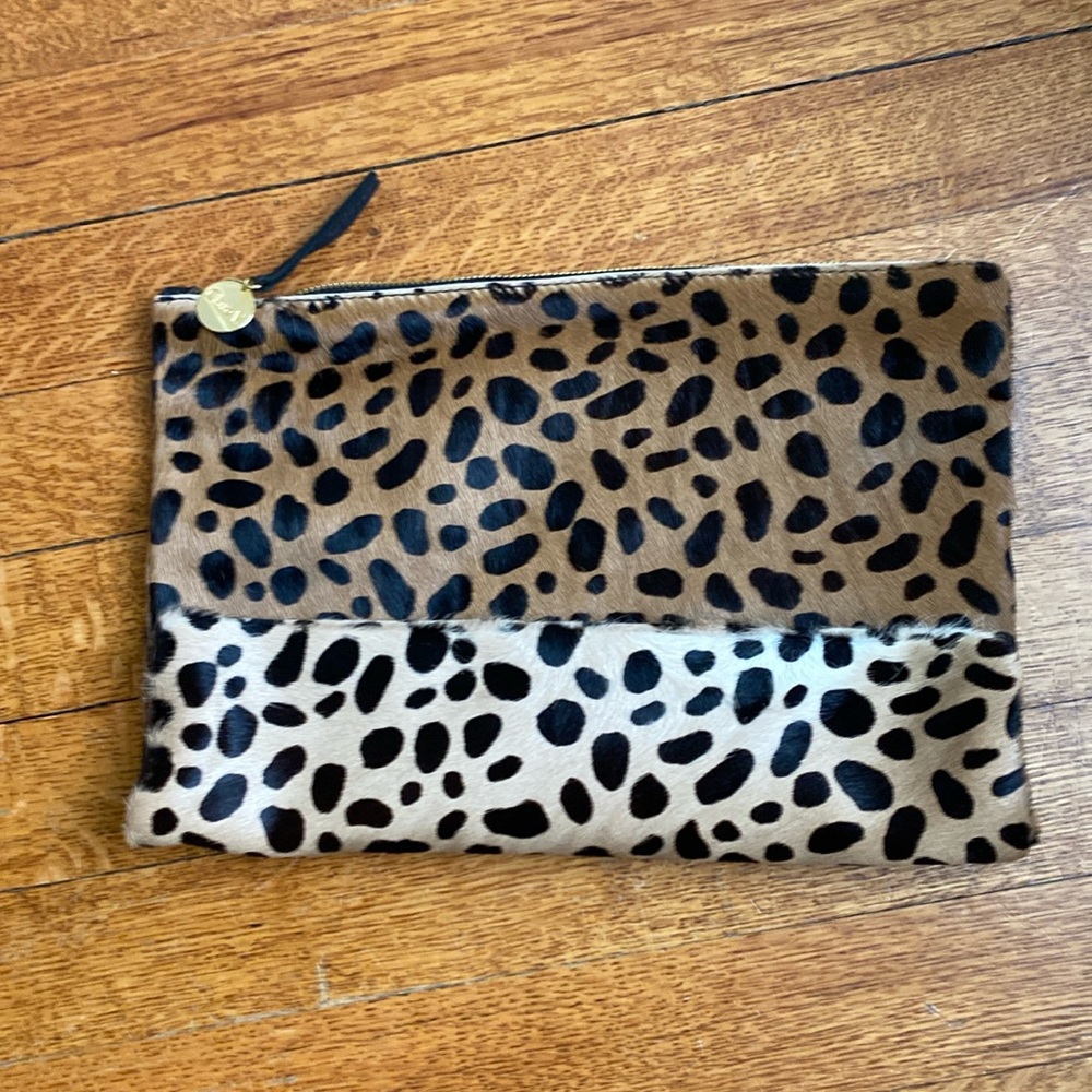 Clare V Foldover Calf Hair Clutch in Leopard Cheetah print